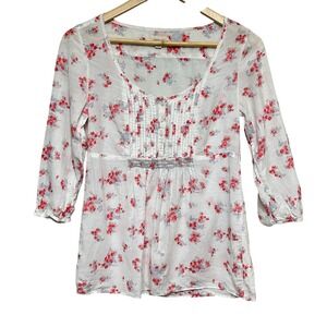 Aerie Floral Blouse Womens S Cottagecore Peasant Top 3/4 Sleeve‎ Cotton Feminine